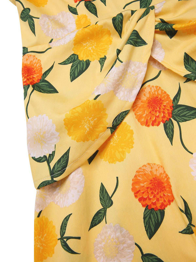This Yellow 1950s Hydrangea Floral Ruched Dress wraps her in 1950s elegance, one twirl at a time