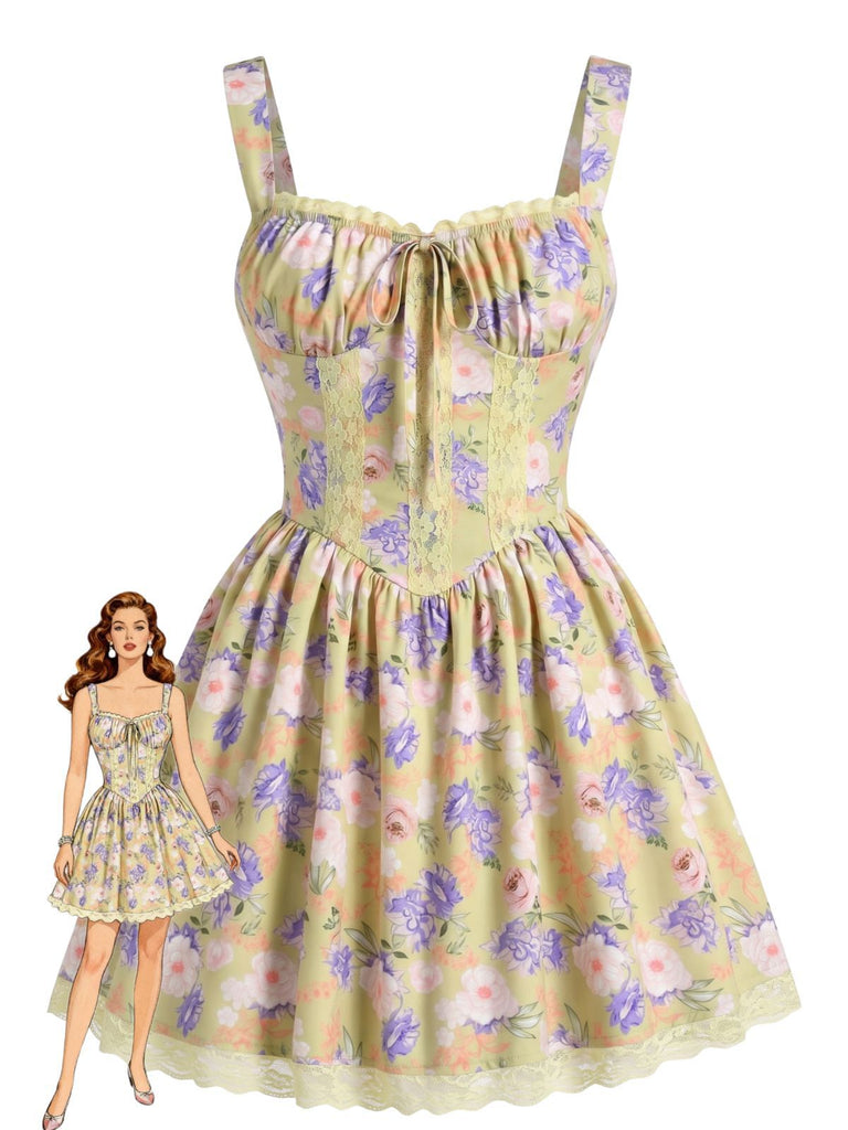 Yellow 1950s Lace Floral Patchwork Mini Dress, vintage dress, retro fashion, rockabilly, pin-up fashion - perfect for women who love vintage and retro fashion