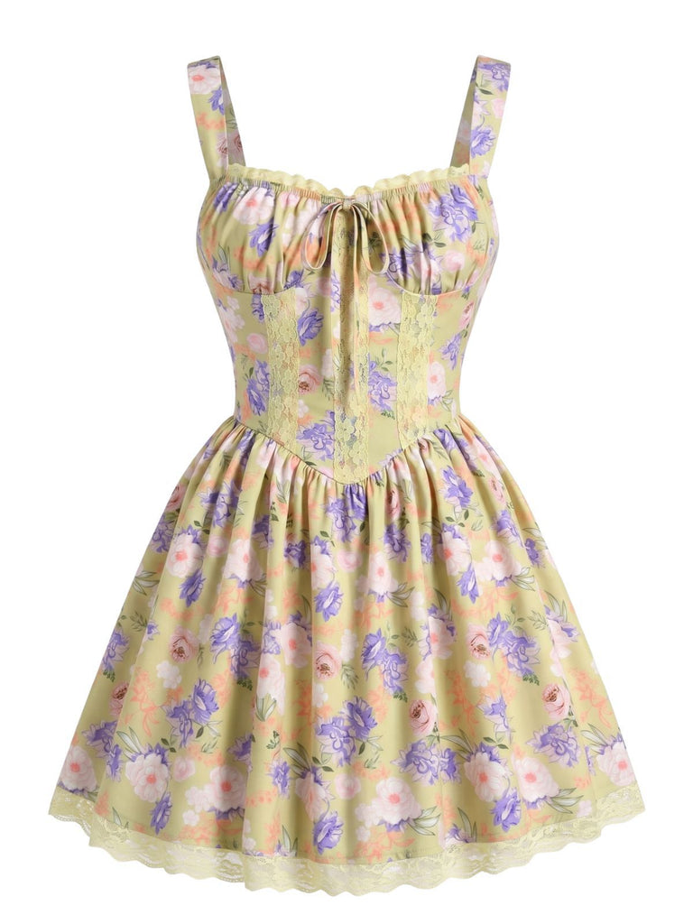Yellow 1950s Lace Floral Patchwork Mini Dress, vintage dress, retro fashion, rockabilly, pin-up fashion - perfect for women who love vintage and retro fashion