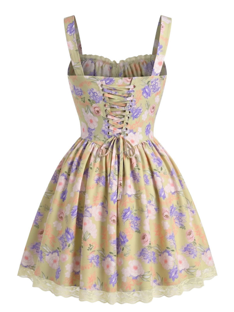 Yellow 1950s Lace Floral Patchwork Mini Dress, vintage dress, retro fashion, rockabilly, pin-up fashion - perfect for women who love vintage and retro fashion