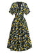 Yellow 1950s Lemon V-Neck Smocked Chiffon Dress - vintage dress, retro fashion, rockabilly