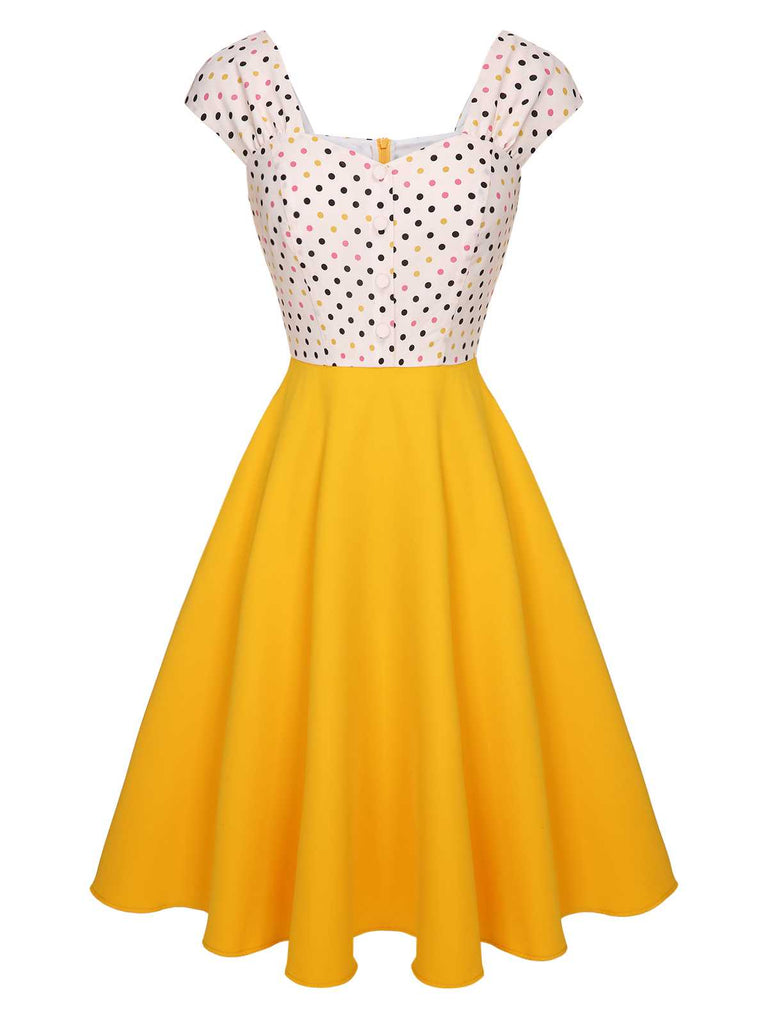 Yellow 1950s Polka Dots Button Dress: where 1950s romance meets her modern spirit