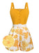 Yellow 1950s Spaghetti Strap Floral Romper, vintage romper, retro jumpsuit - perfect for women who love vintage and retro fashion