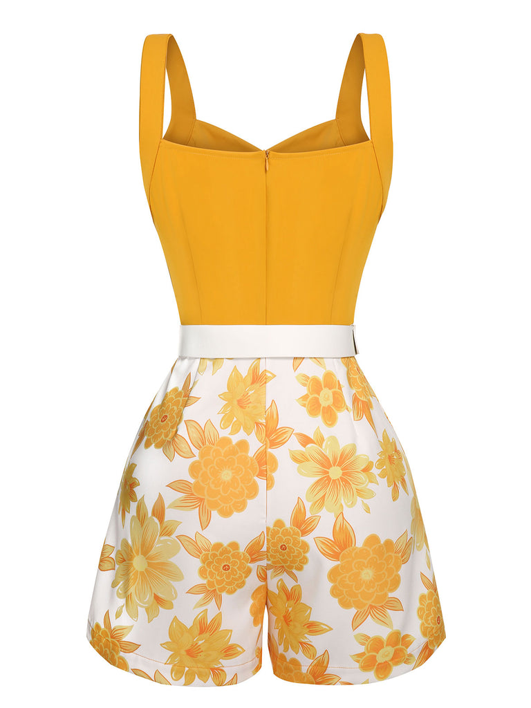 Yellow 1950s Spaghetti Strap Floral Romper, vintage romper, retro jumpsuit - perfect for women who love vintage and retro fashion