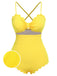 Yellow 1950s Spaghetti Strap One-Piece Swimsuit, vintage swimsuit, pin-up swimwear - perfect for women who love vintage and retro fashion