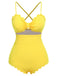 Yellow 1950s Spaghetti Strap One-Piece Swimsuit, vintage swimsuit, pin-up swimwear - perfect for women who love vintage and retro fashion