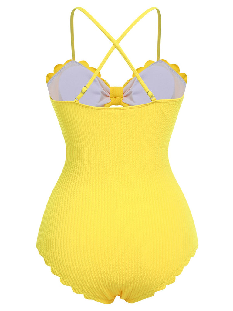 Yellow 1950s Spaghetti Strap One-Piece Swimsuit, vintage swimsuit, pin-up swimwear - perfect for women who love vintage and retro fashion