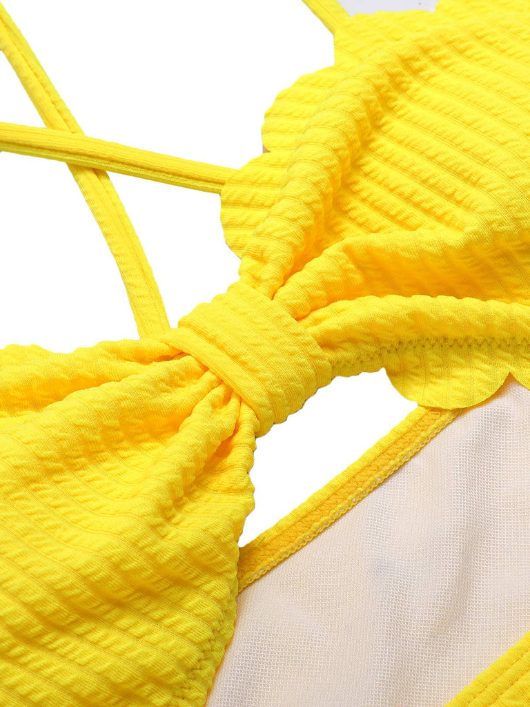 Yellow 1950s Spaghetti Strap One-Piece Swimsuit, vintage swimsuit, pin-up swimwear - perfect for women who love vintage and retro fashion