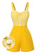She finds her 1950s story in this Yellow 1950s Spaghetti Strap Plaids Romper