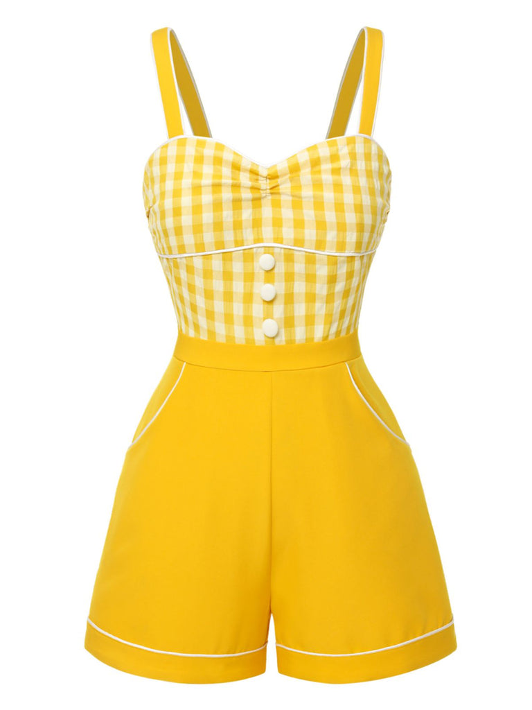 Yellow 1950s Spaghetti Strap Plaids Romper: timeless 1950s elegance she makes her own