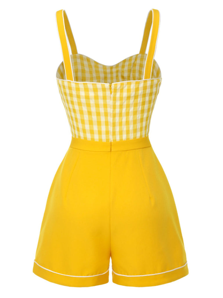Yellow 1950s Spaghetti Strap Plaids Romper — 1950s style that transcends decades