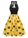 Yellow 1950s Sunflower Plaid Halter Dress, vintage dress, retro fashion, rockabilly, pin-up fashion - perfect for women who love vintage and retro fashion
