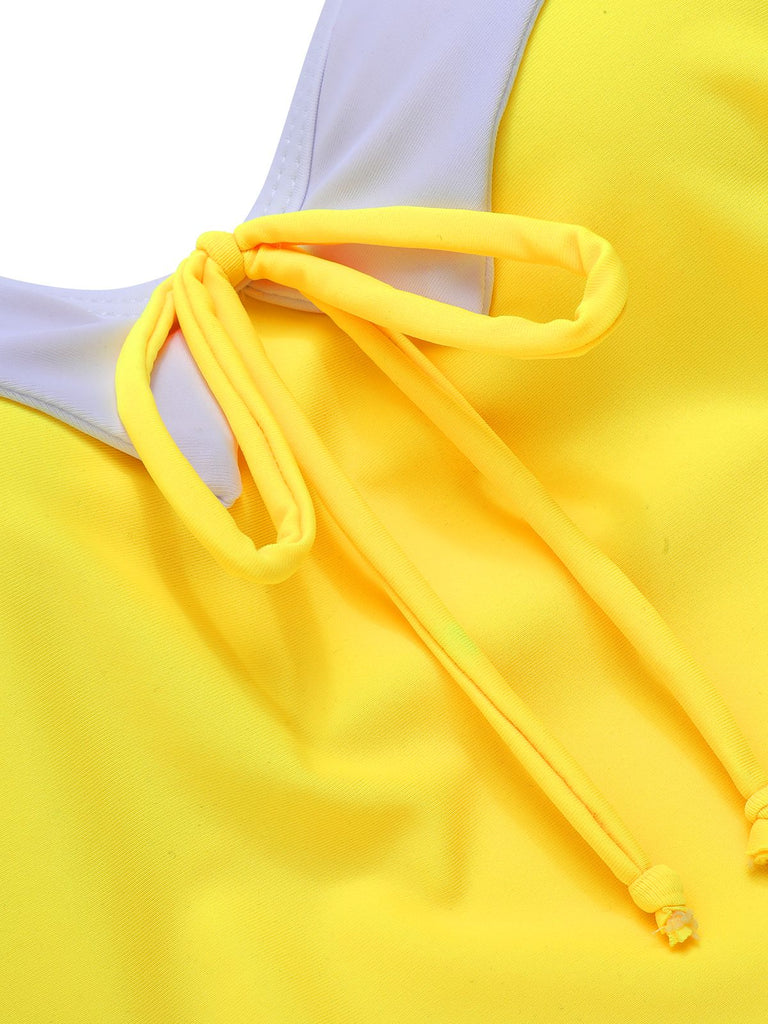 Yellow 1950s Suspender Swimsuit & Daisy Cover-Up, vintage swimsuit, pin-up swimwear - perfect for women who love vintage and retro fashion