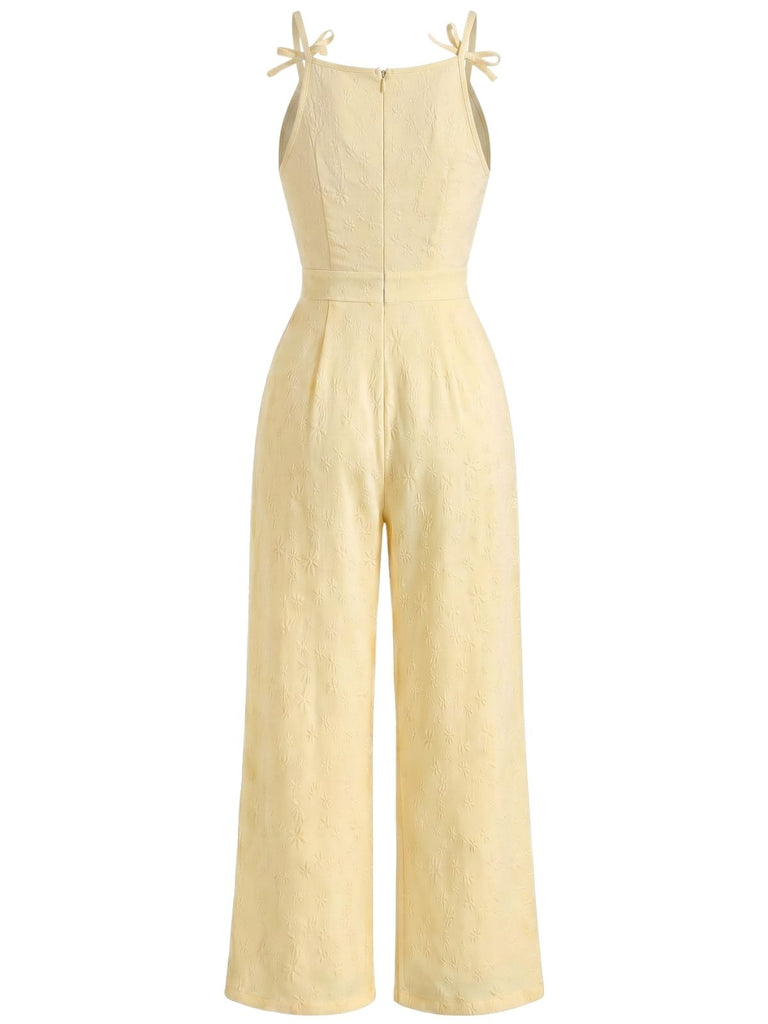 Yellow 1950s Sleeveless Belted Bow Jumpsuit 8