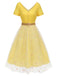 Yellow 1950s V-Neck Daisy Mesh Dress, vintage dress, retro fashion, rockabilly, pin-up fashion - perfect for women who love vintage and retro fashion