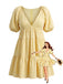 Yellow 1950s V-Neck Puff Sleeves Babydoll Dress, vintage dress, retro fashion, rockabilly, pin-up fashion - perfect for women who love vintage and retro fashion