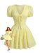 Yellow 1960s Cotton Embroidered Puff Sleeve V-Neck Mini Dress, vintage dress, retro fashion - perfect for women who love vintage and retro fashion