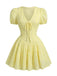 Yellow 1960s Cotton Embroidered Puff Sleeve V-Neck Mini Dress, vintage dress, retro fashion - perfect for women who love vintage and retro fashion