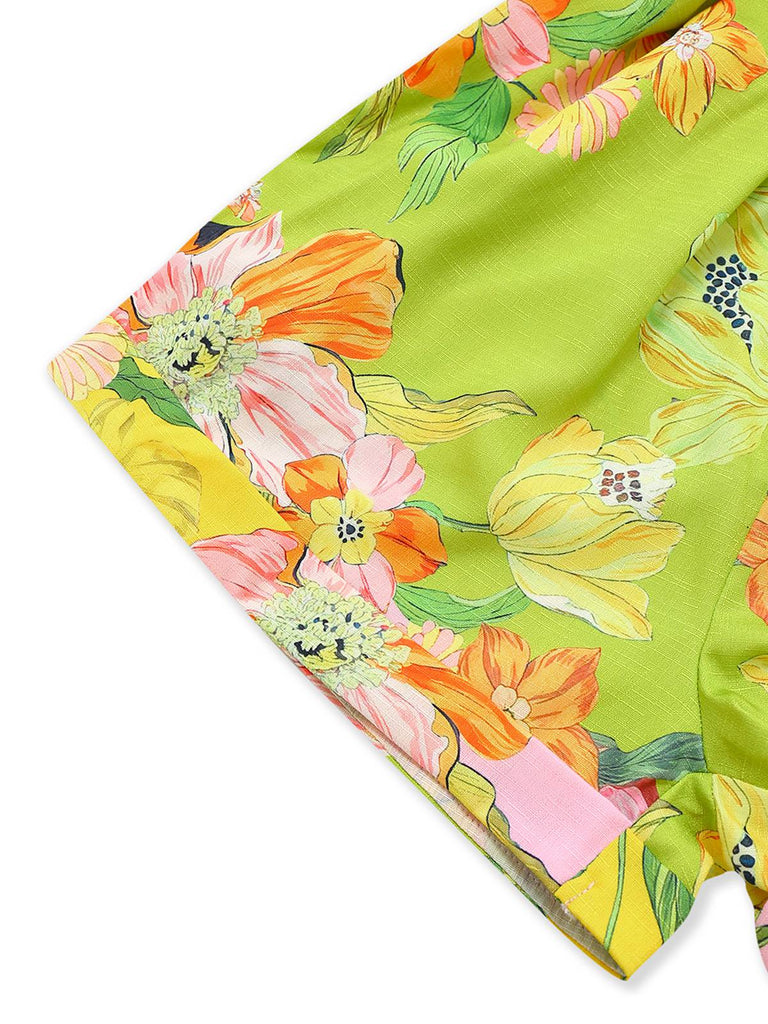 Yellow 1960s Floral Deep V-Neck Long Sleeves Romper - vintage jumpsuit, retro fashion