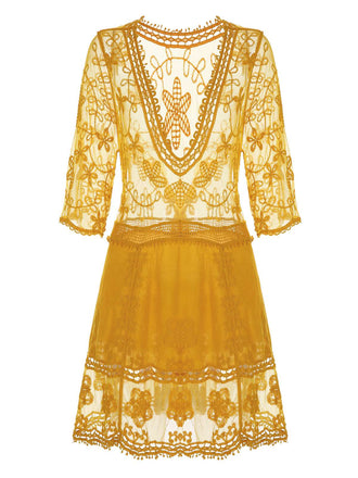 Yellow 1960s Lace Crochet Cutout Cover Up - vintage fashion, retro style