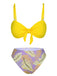 She's wearing Yellow 1960s Plant Prints Halter Bow Swimsuit and the whole beach remembers the 1960s