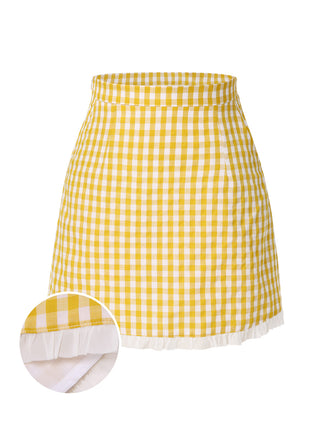She sways in this Yellow 1960s Ruffles Plaid Skirt and it's pure 1960s magic