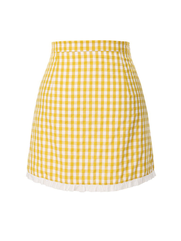 Yellow 1960s Ruffles Plaid Skirt — because 1960s glamour deserves an encore