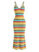 Yellow 1960s Spaghetti Strap Striped Bodycon Slim Dress 3