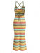 Yellow 1960s Spaghetti Strap Striped Bodycon Slim Dress 4