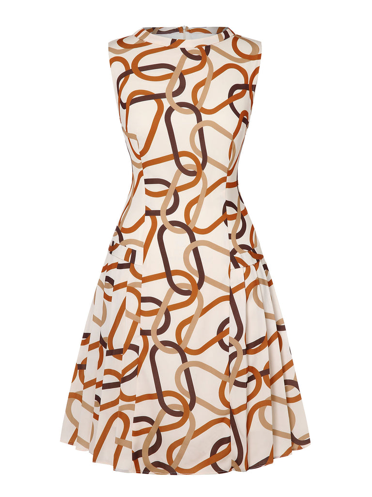 Yellow 1960s Stand Collar Printed Pleated Dress, vintage dress, retro fashion - perfect for women who love vintage and retro fashion