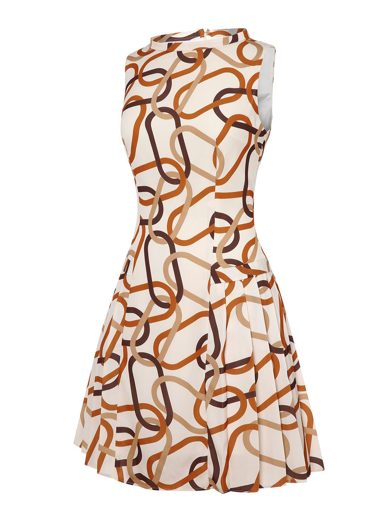 Yellow 1960s Stand Collar Printed Pleated Dress, vintage dress, retro fashion - perfect for women who love vintage and retro fashion