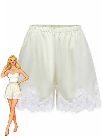 Yellow 1970s High Waist Lace Satin Shorts - vintage fashion, retro style, classic elegance for vintage lovers