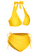 Yellow 1970s Lace-Up Halter Bikini Set, vintage swimsuit, pin-up swimwear - perfect for women who love vintage and retro fashion