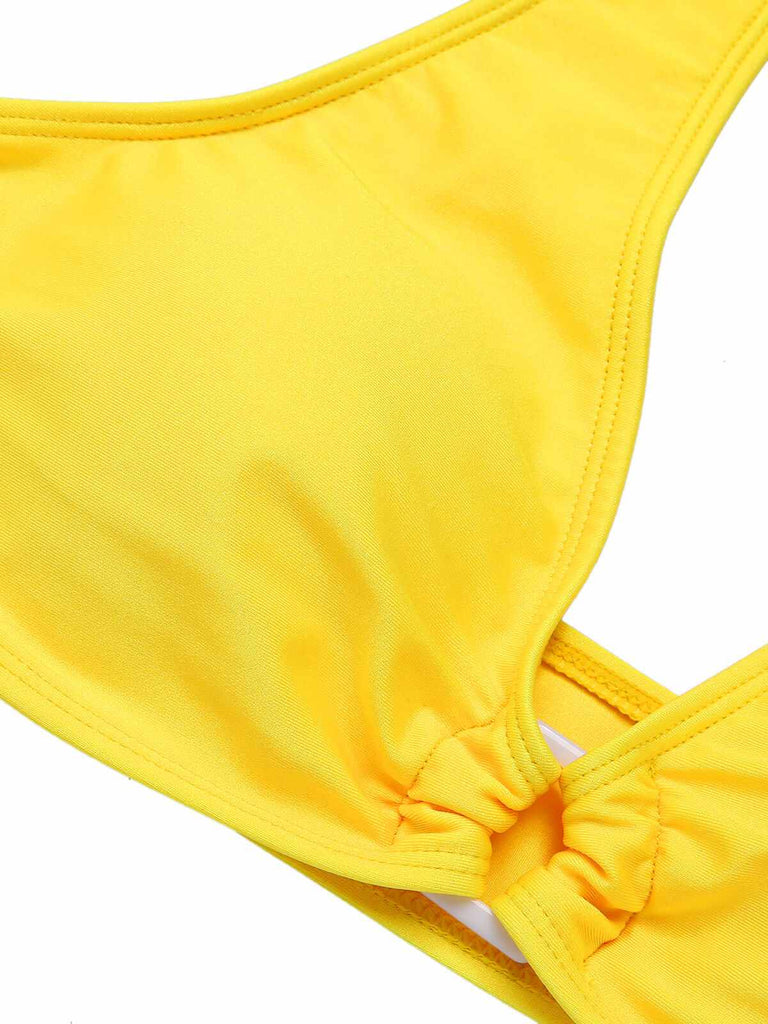 Yellow 1970s Lace-Up Halter Bikini Set, vintage swimsuit, pin-up swimwear - perfect for women who love vintage and retro fashion