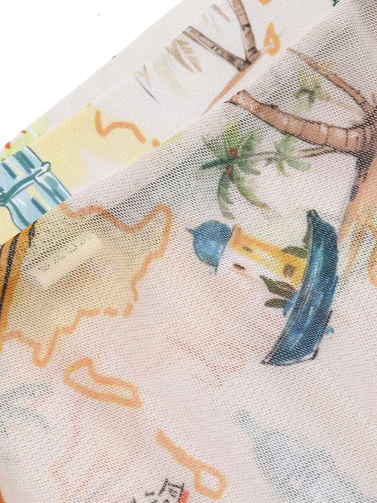 Yellow 1970s Retro Architectural Pattern Drawstring Cover-Up, vintage fashion, retro style - perfect for women who love vintage and retro fashion