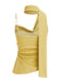 Yellow 1970s Scarf Neck Ruched Cowl Top - vintage fashion, retro style