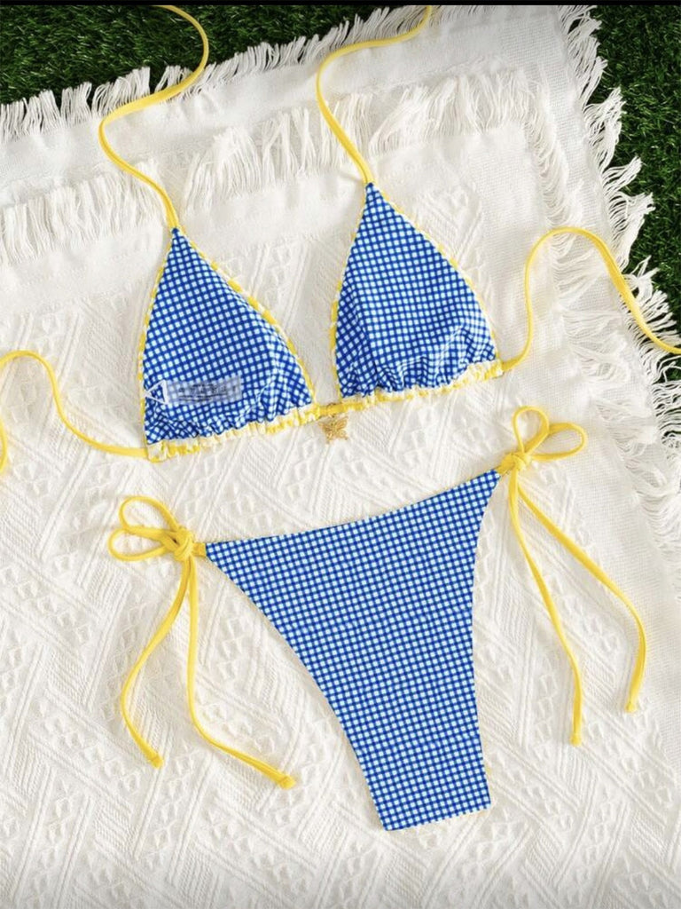 Yellow 1980s Colorblock Suspender Vintage Bikini, vintage swimsuit, pin-up swimwear - perfect for women who love vintage and retro fashion