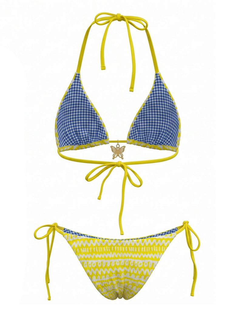 Yellow 1980s Colorblock Suspender Vintage Bikini, vintage swimsuit, pin-up swimwear - perfect for women who love vintage and retro fashion