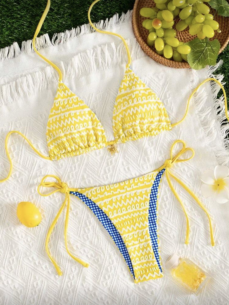 Yellow 1980s Colorblock Suspender Vintage Bikini, vintage swimsuit, pin-up swimwear - perfect for women who love vintage and retro fashion