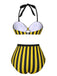Yellow & Black 1970s Striped Bow Halter Swimsuit, vintage swimsuit, pin-up swimwear - perfect for women who love vintage and retro fashion