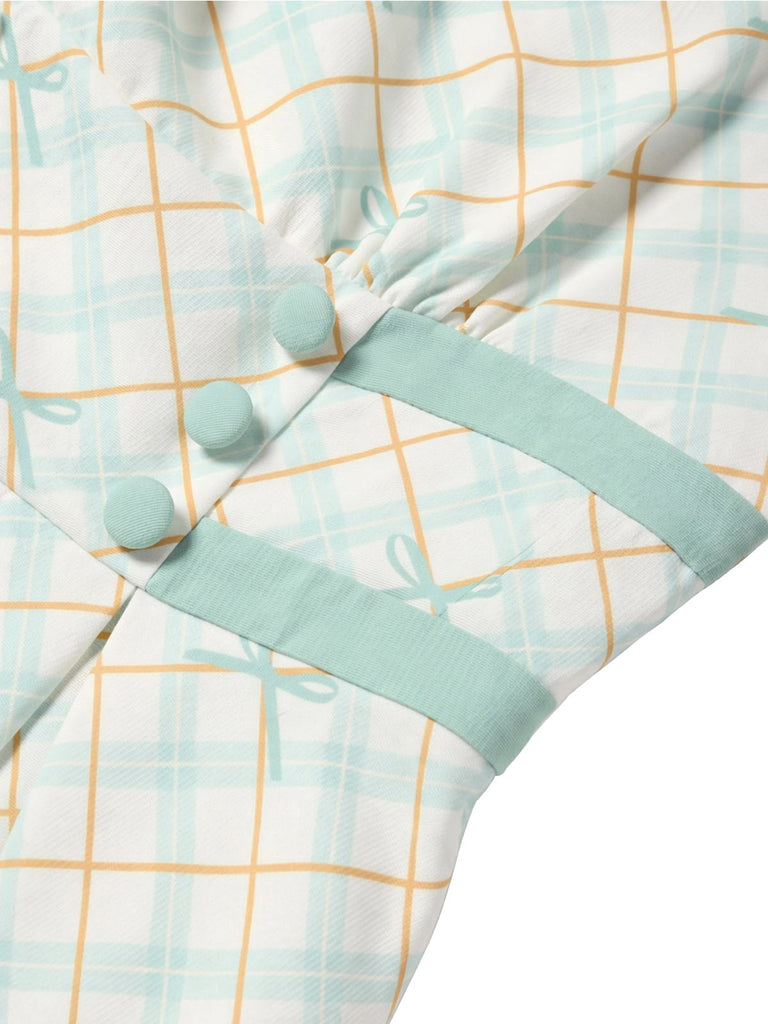 [Pre-Sale] Yellow & Blue 1950s Peter Pan Collar Plaid Bow Dress, vintage dress, retro fashion, rockabilly, pin-up fashion - perfect for women who love vintage and retro fashion