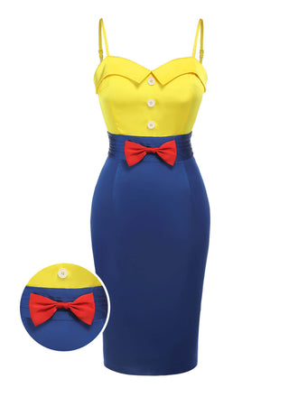 Yellow & Blue 1960s Bow Strap Pencil Dress, vintage dress, retro fashion - perfect for women who love vintage and retro fashion