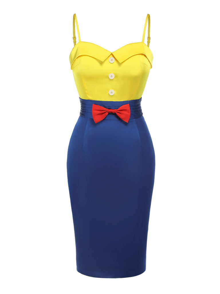 Yellow & Blue 1960s Bow Strap Pencil Dress, vintage dress, retro fashion - perfect for women who love vintage and retro fashion