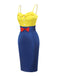 Yellow & Blue 1960s Bow Strap Pencil Dress, vintage dress, retro fashion - perfect for women who love vintage and retro fashion