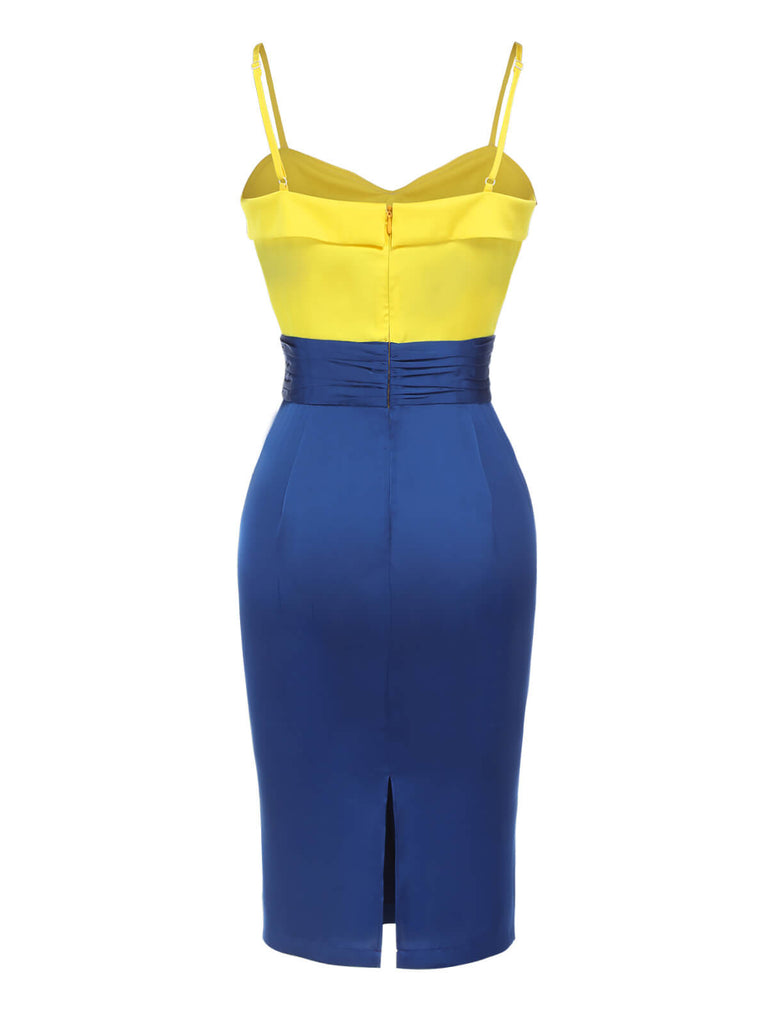 Yellow & Blue 1960s Bow Strap Pencil Dress, vintage dress, retro fashion - perfect for women who love vintage and retro fashion