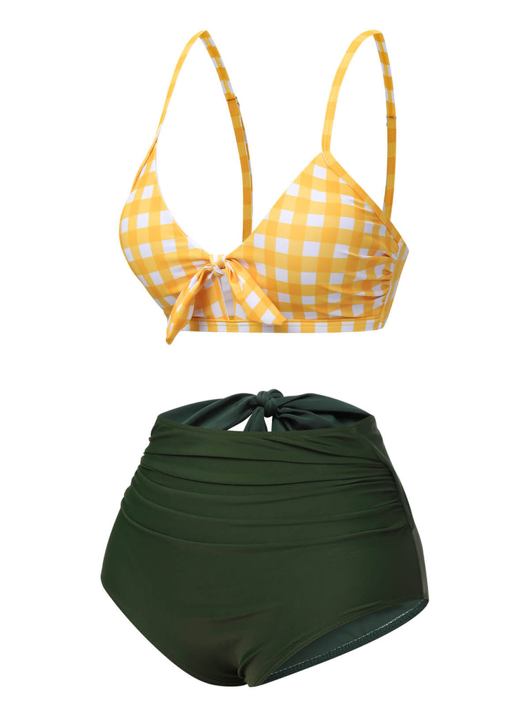 Yellow & Green 1950s Plaid Bow Bikini Set, vintage swimsuit, pin-up swimwear - perfect for women who love vintage and retro fashion