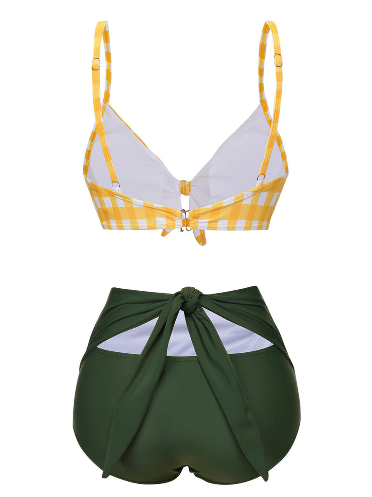 Yellow & Green 1950s Plaid Bow Bikini Set, vintage swimsuit, pin-up swimwear - perfect for women who love vintage and retro fashion