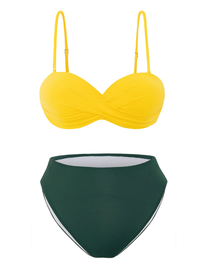 Yellow & Green 1960s Spaghetti Straps Bikini Set - vintage fashion, retro style