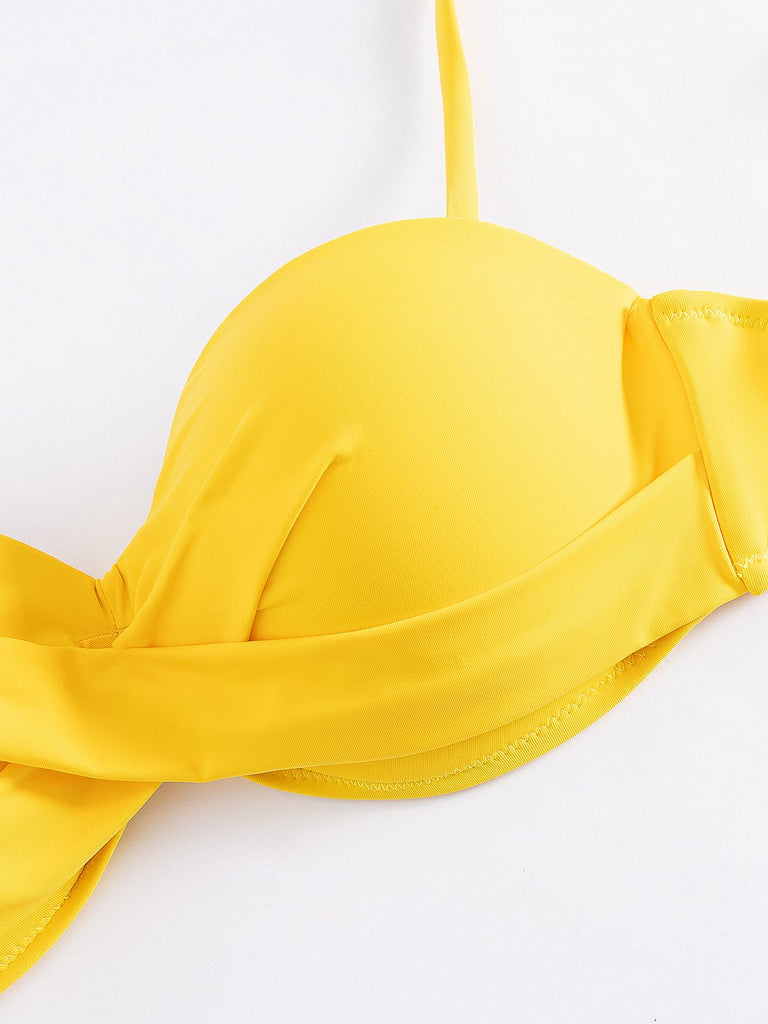 Yellow & Green 1960s Spaghetti Straps Bikini Set - vintage fashion, retro style