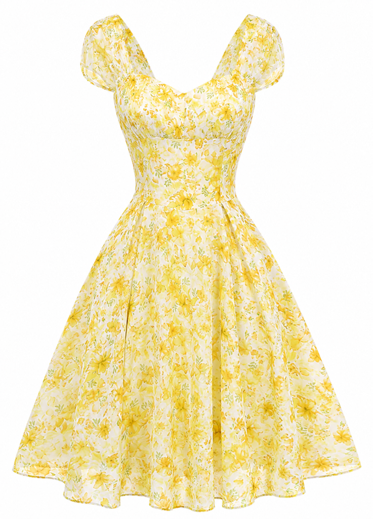 Pink 1950s Floral Sweetheart Neck Bow Dress